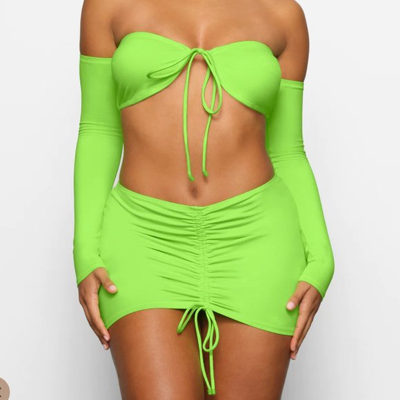 Skims Swim Ruched Mini Skirt in Neon Green **New with Tags** - Picture 2 of 4